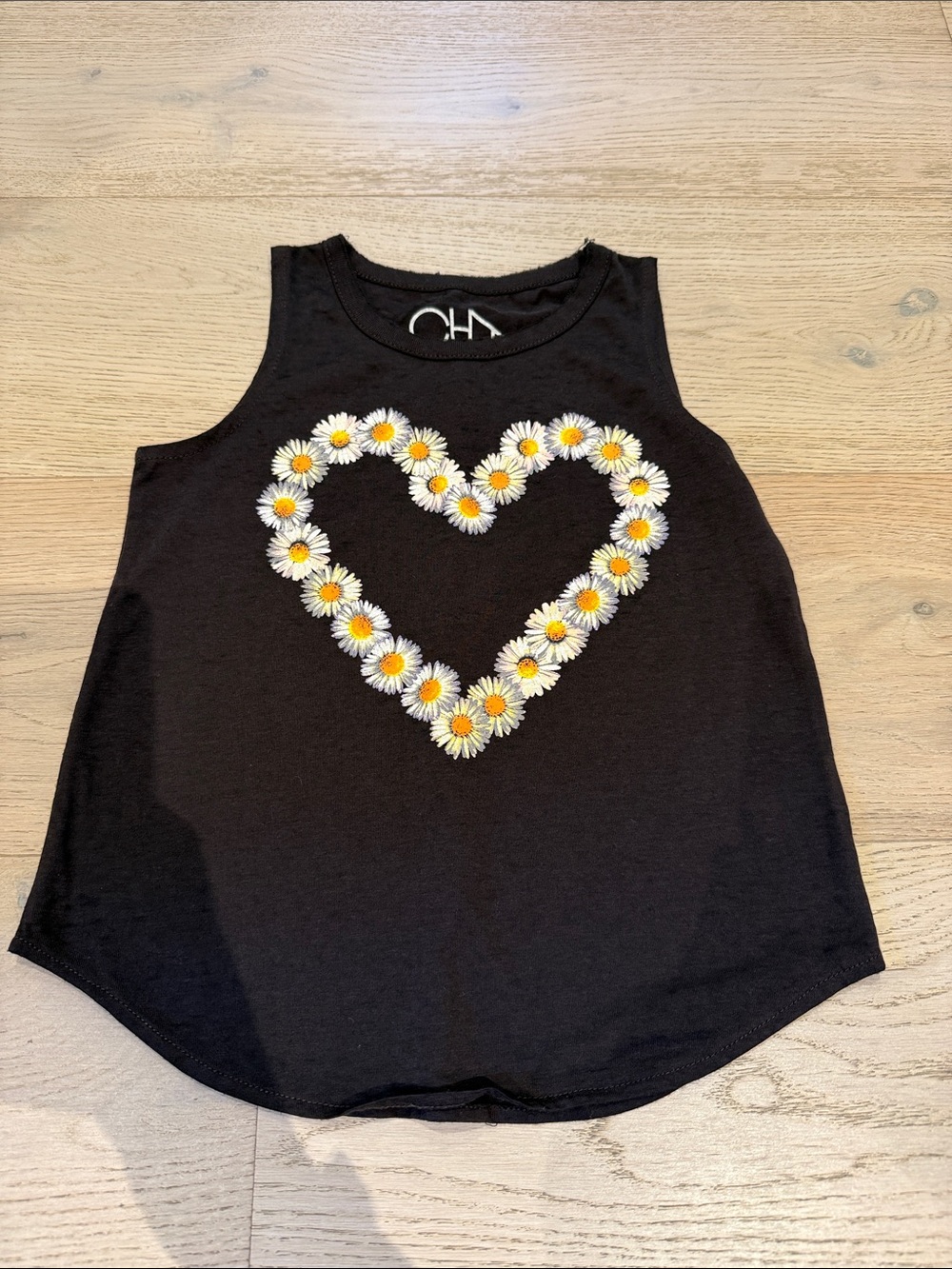Chaser Black Tank Top with Daisy Heart Graphic